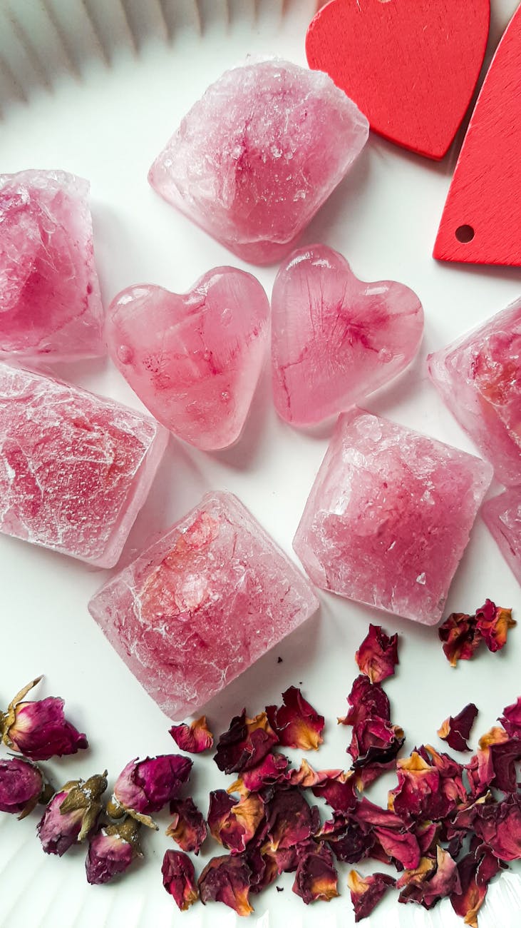 pink hearts and cubes with petals